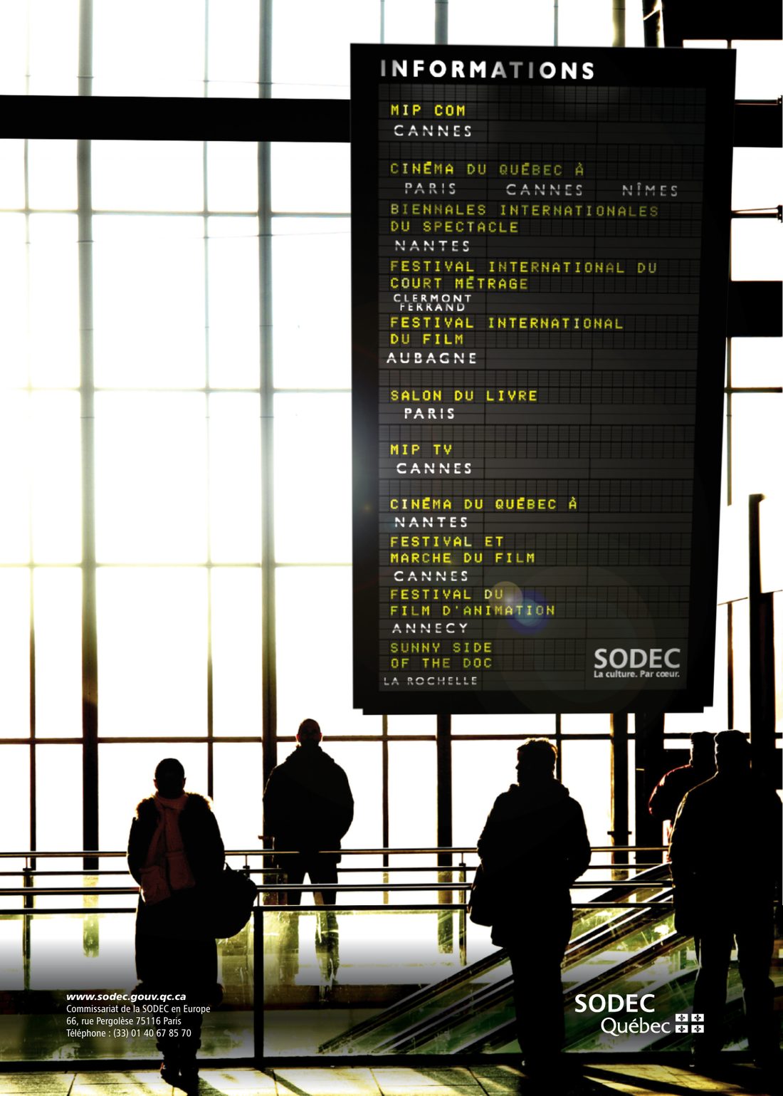 Ad, departures board, Cannes and Nantes